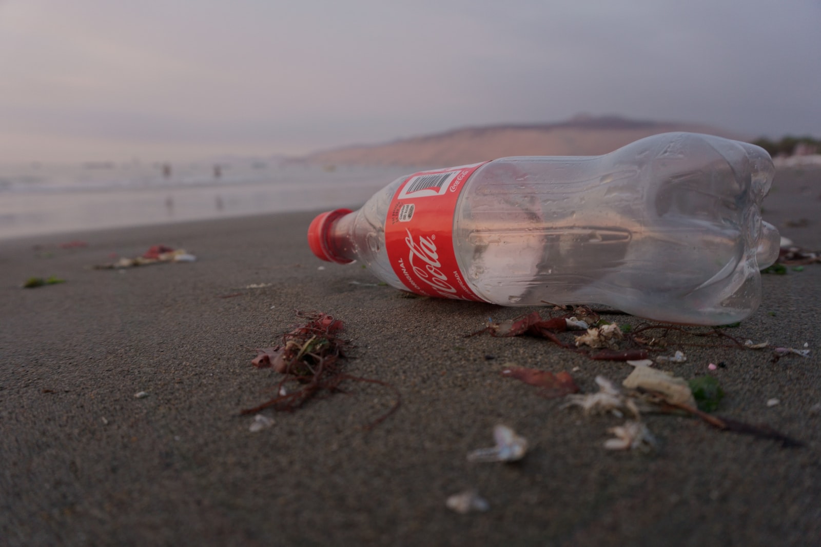 empty Coca-Cola bottle on shore