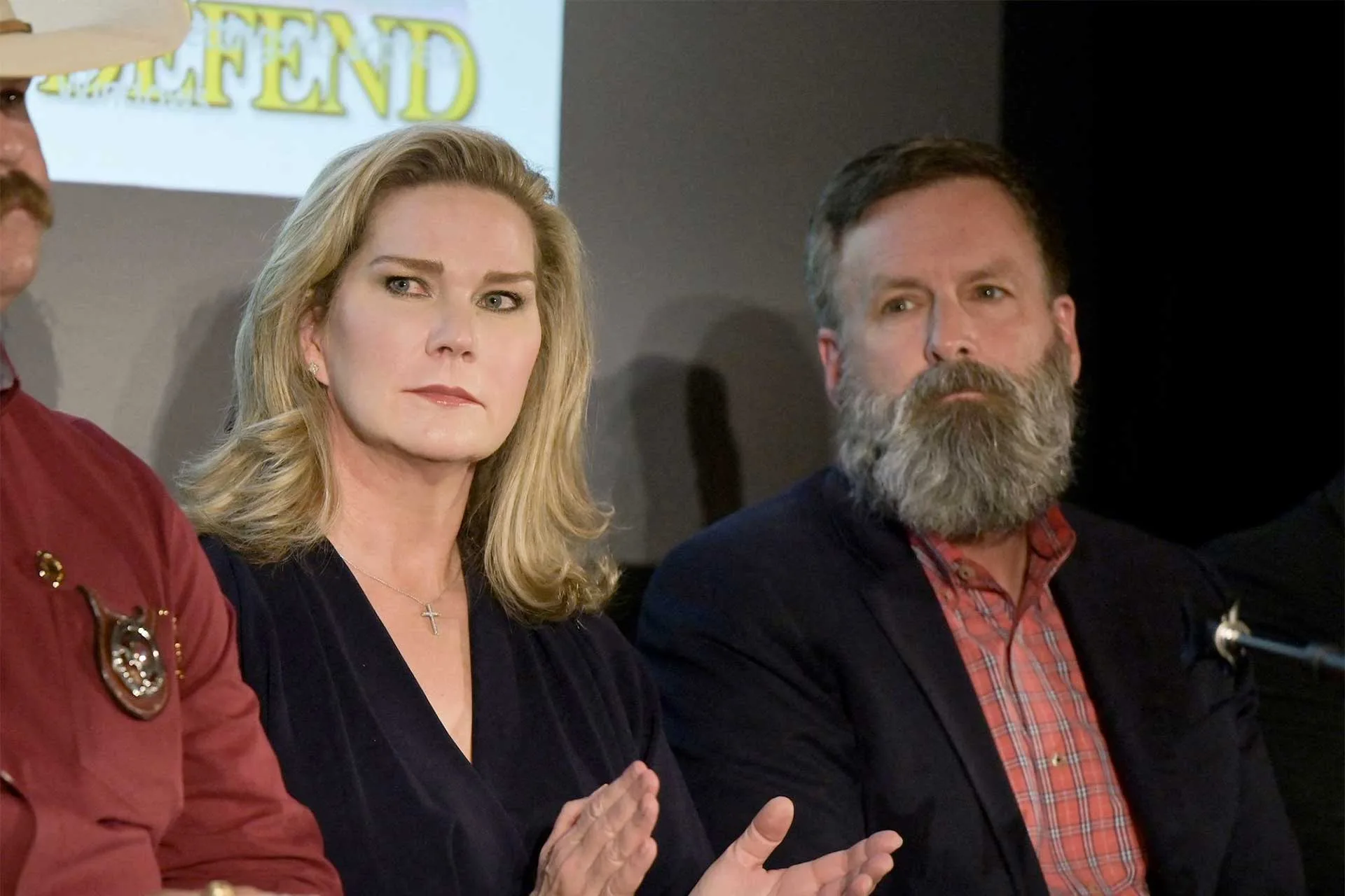Catherine Engelbrecht, center, founder of True the Vote, and Gregg Phillips, right, at a news conference in Las Vegas Credit: Bridget Bennett/Reuters