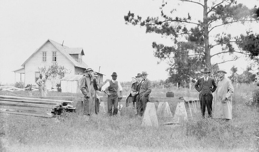 This 1919 photograph shows officials laying the foundation for a new building at the Samuel Walker Houston Training School. Jackson Davis Collection of African American Educational Photographs, Special Collections, University of Virginia Library