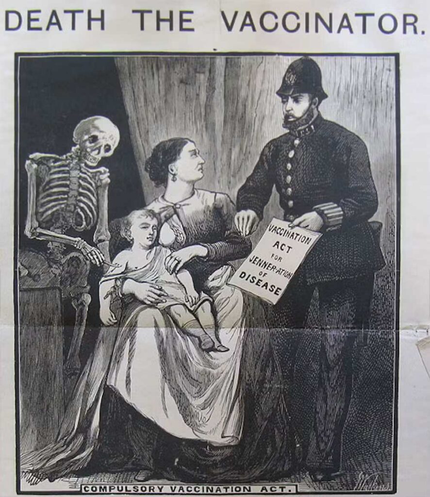 A drawing published by the London Society for the Abolition of Compulsory Vaccination in the late 1800s. Historical Medical Library of The College of Physicians of Philadelphia